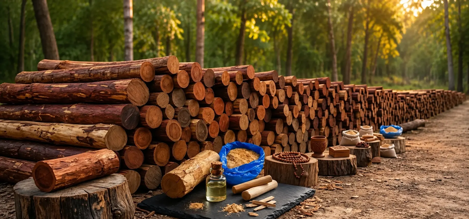 Red sandalwood plantation with timber