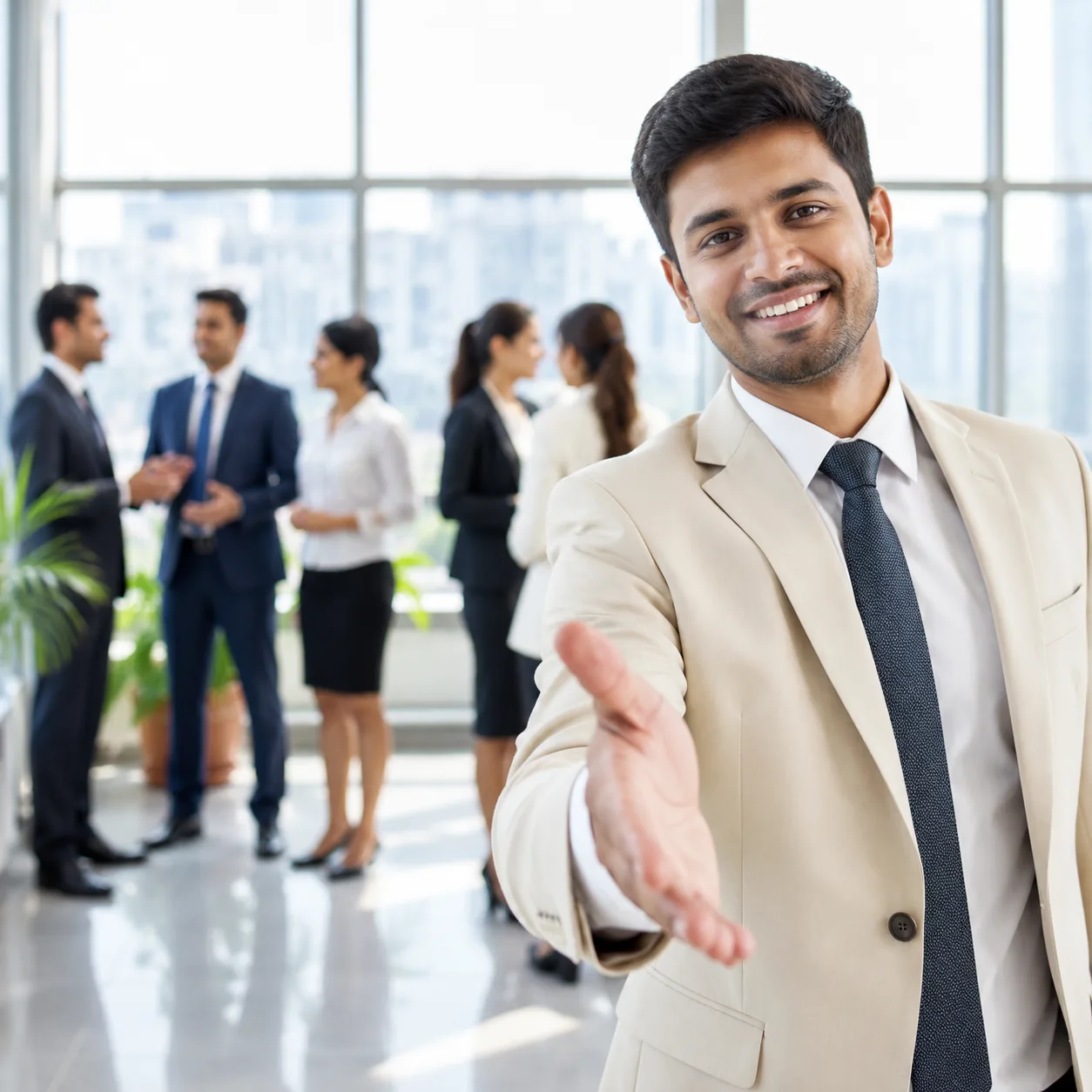 Company representative welcoming an investor, symbolising an ongoing relationship